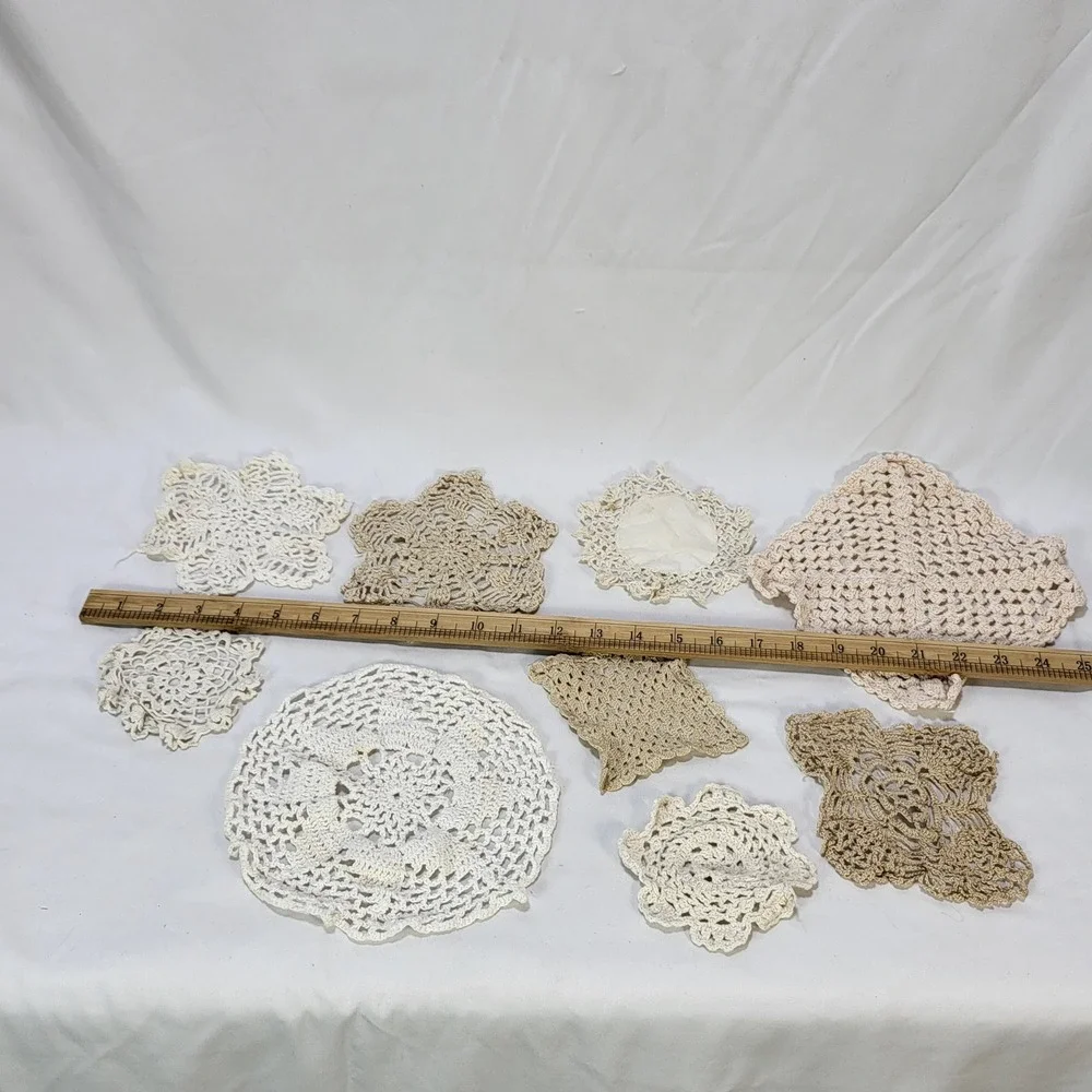 Vintage Handmade Crochet Doily Lot Lace Table Runners Cream Beige Boho 21pc